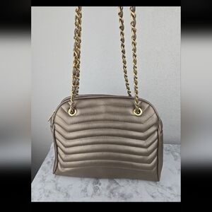 Worthington Metallic Taupe Quilted Chain-Handle Shoulder Bag